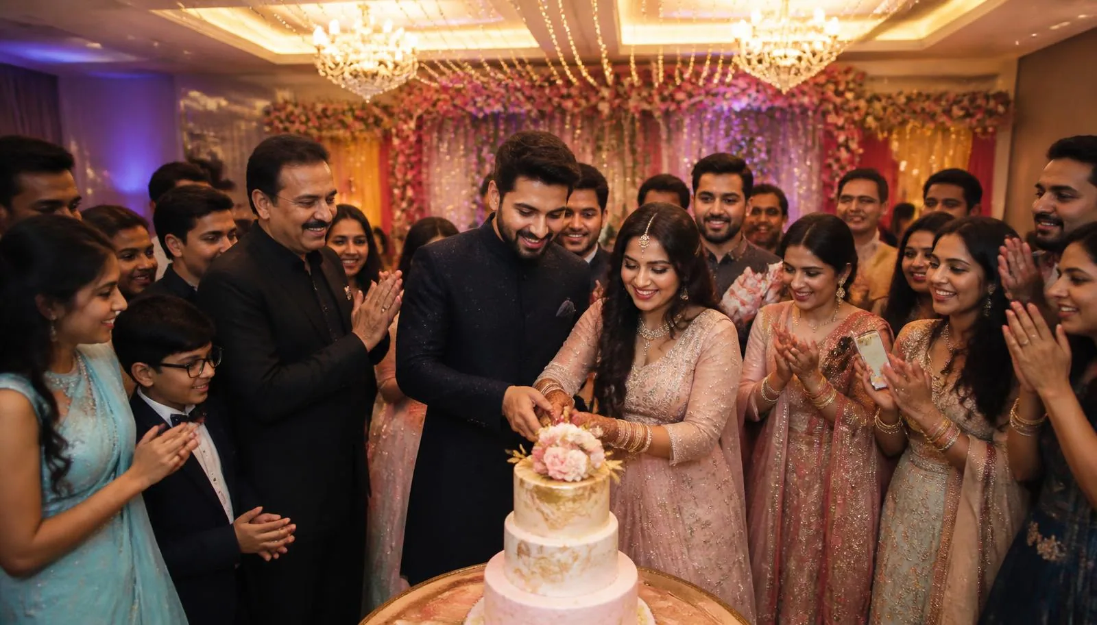 Indian engagement event cake cutting celebration